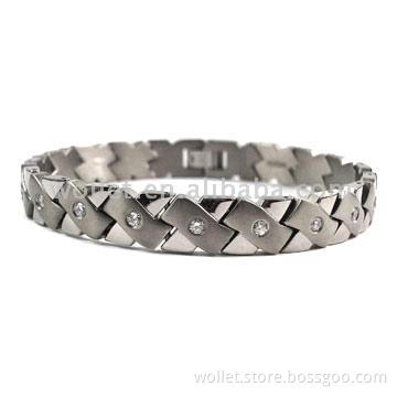 Stainless Steel or Titanium Bracelet with CZ Stone